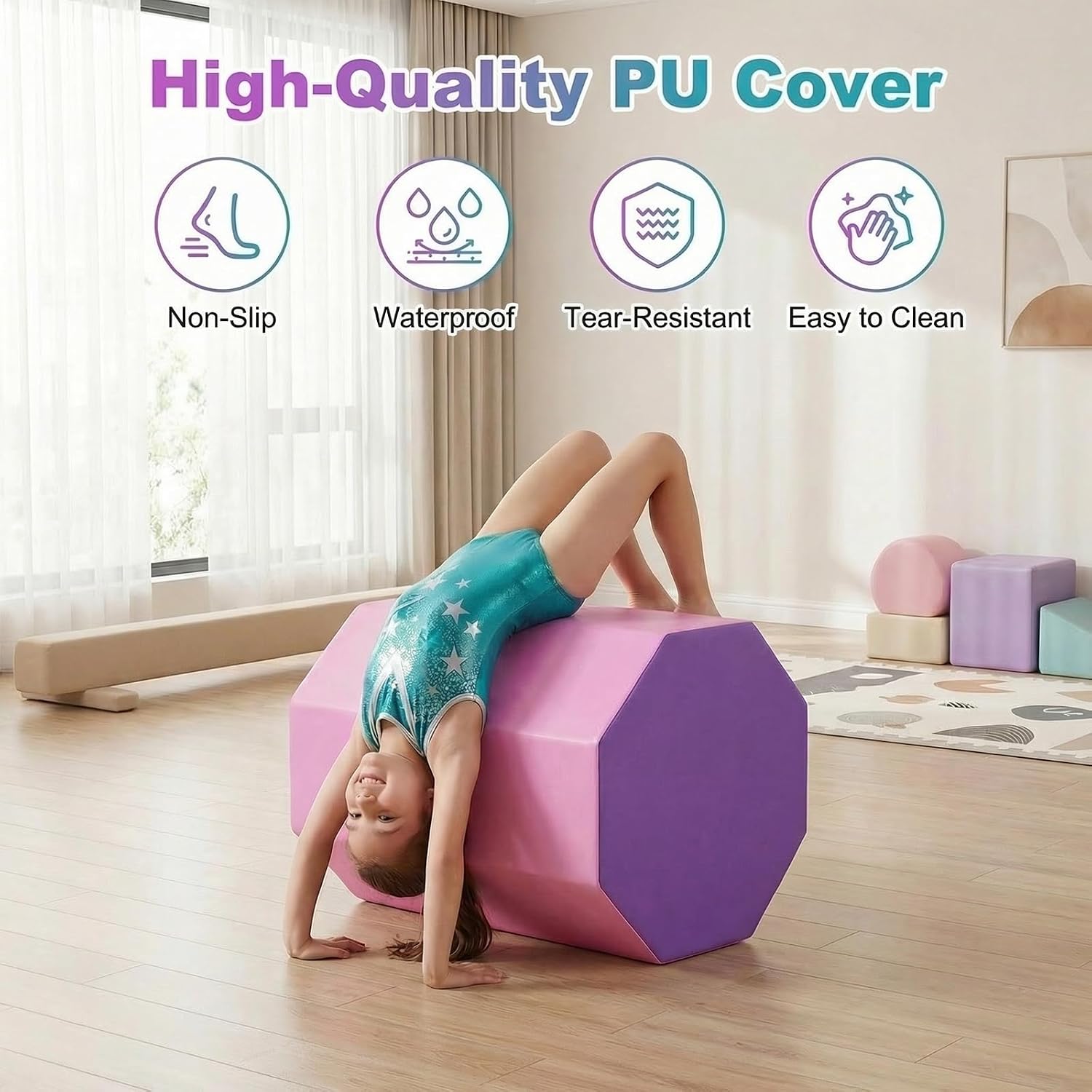 GYMAX Gymnastic Octagon Tumbling Mat, 24.5" x 26" Octagon Skill Shape Somersault Backbend Trainer, Soft Jumping Box for Kids, Cheerleading Martial Arts Home School