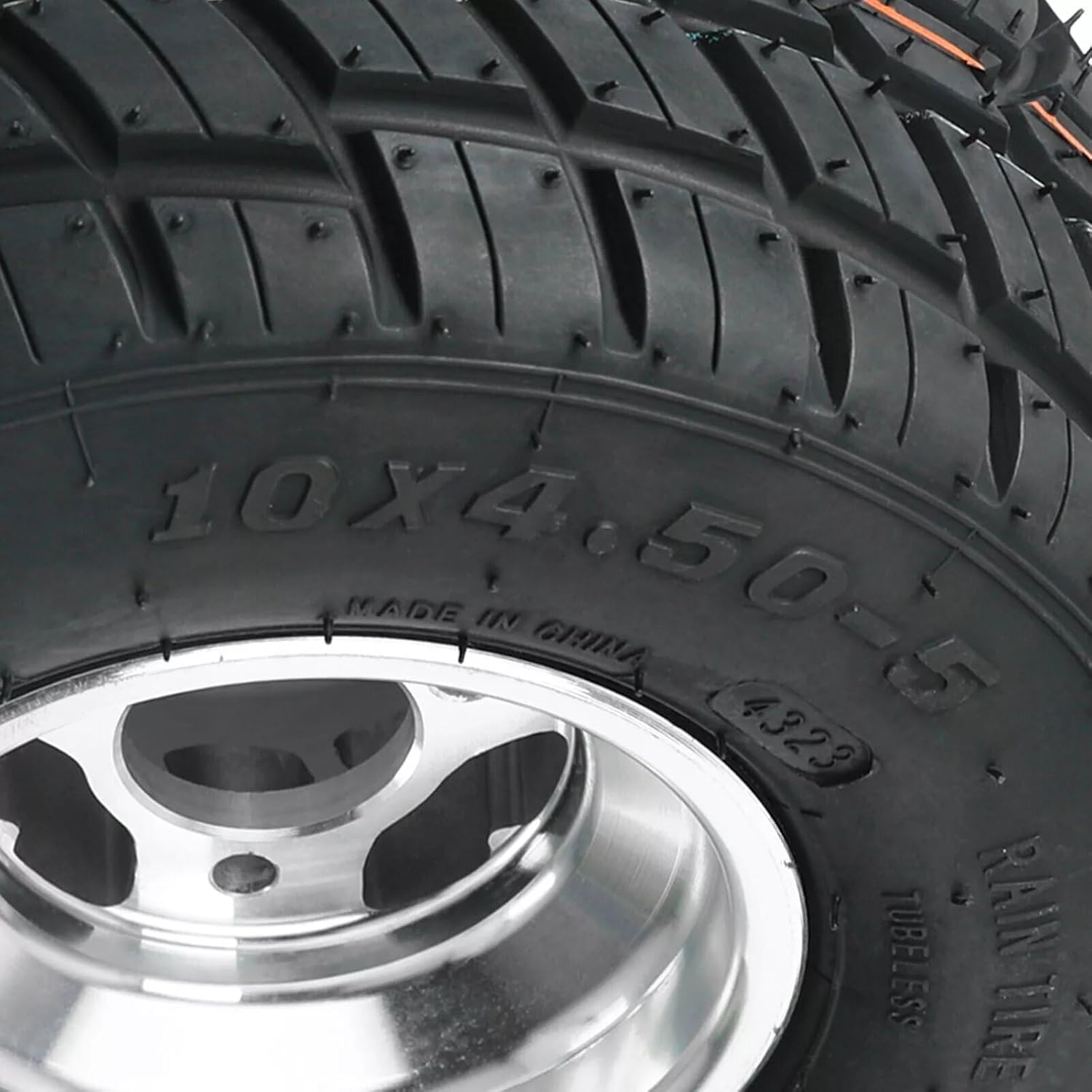 Complete Go Kart Rain Tire Kit 10x4.50-5 Front & 11x7.10-5 Rear Tubeless Tires with Aluminum Rims, Non-Smooth Tread Racing Wheels for Drift Trike Mini Bike Quad 3 Stud 50mm Bolt Pattern Wet Track