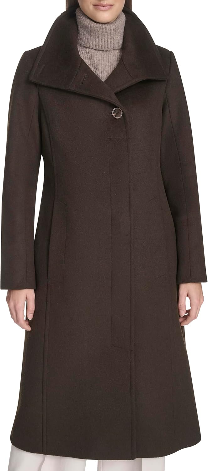 Kenneth Cole Women's Classic Wool Walker W Three Button Stand Collar and Back Belt Detail
