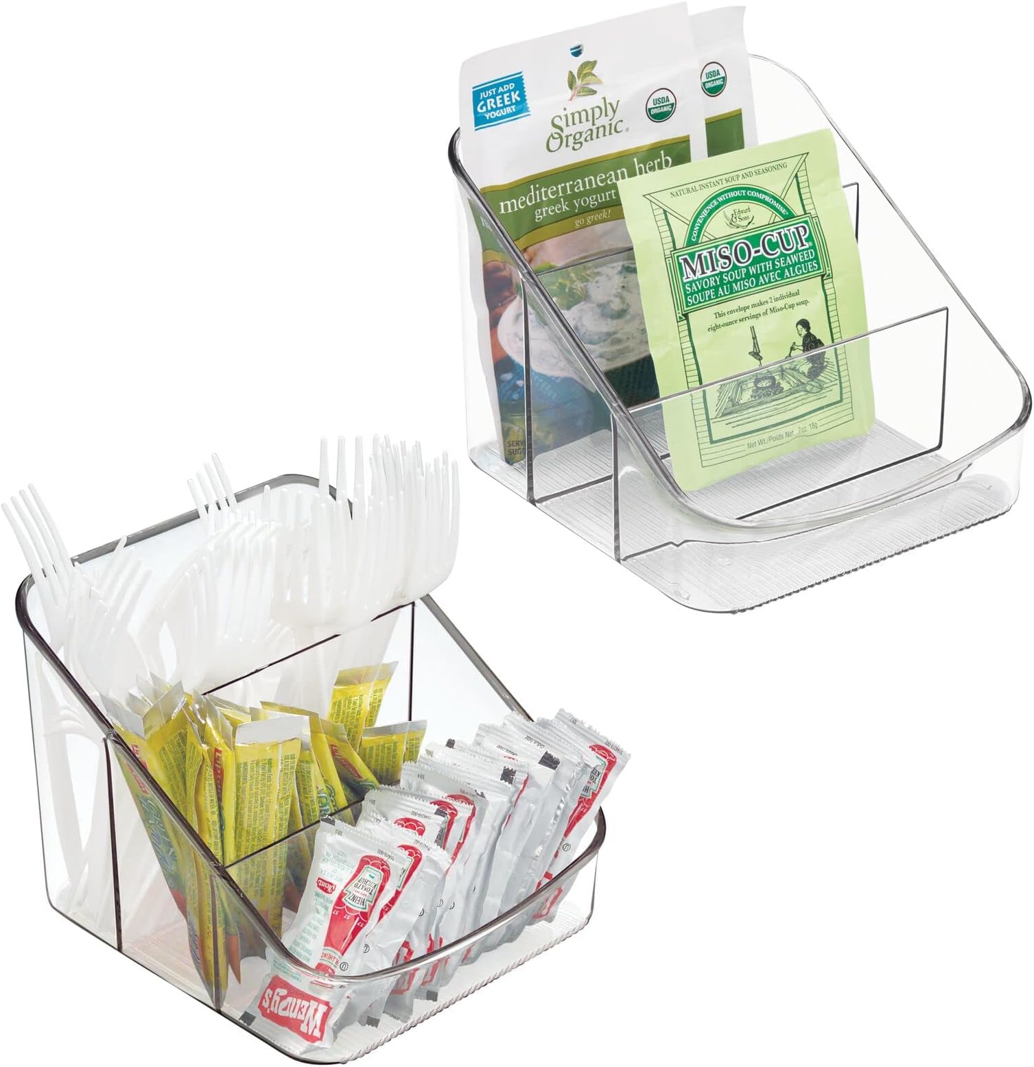 mDesign Small Plastic Food Packet Organizer Caddy - Storage Station for Kitchen, Pantry, Cabinet, Countertop - Holds Spice Pouches, Dressing Mixes, Hot Chocolate, Tea, Sugar Packets - 2 Pack - Clear