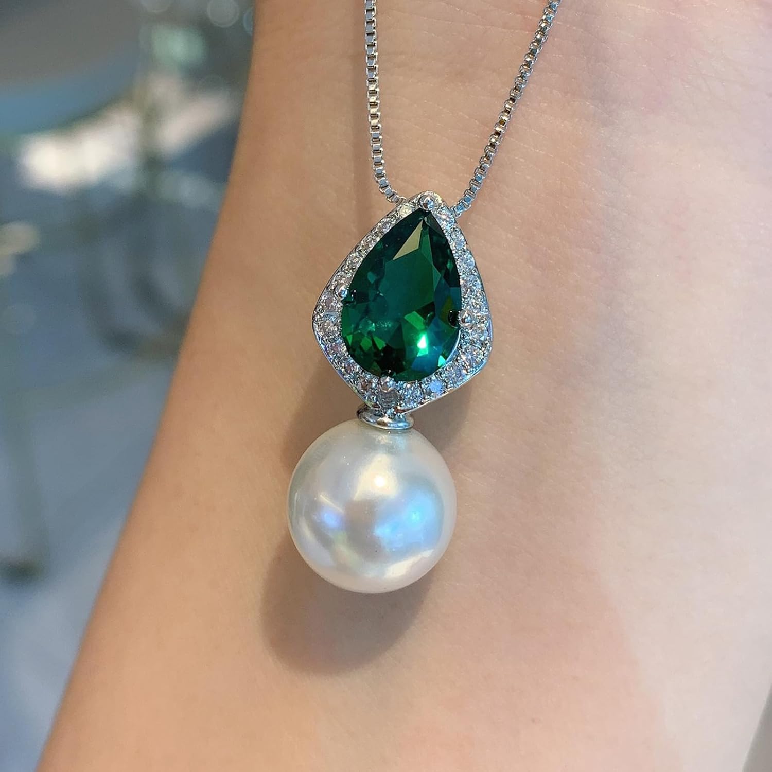 REIEN S925 Sterling Silver Gold Plated Pendant for Women, Tear-Shaped Cubic Zirconia Pearl Pendant Necklace Jewelry Valentines Mothers Day Christmas Gift for Wife Mother Girlfriend Girls Red