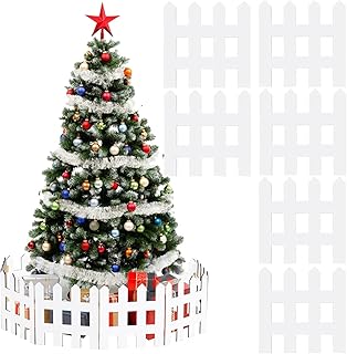 MoDooris 6Pcs Christmas Tree Fences White Wooden Picket Fence Thick Xmas Tree Fence Decorations Wood Gate Barrier for Kids Dogs Pet Guard Christmas Holiday Wedding Home Garden Party Decor, 12" x 12"