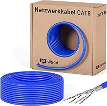 HB-DIGITAL Cat 8.1 - Cavo di rete da 50m, cavo di installazione, cavo dati Ethernet LAN, Cat.8, fino a 40 Gbps, rame, S/FTP 2000 MHz, PIMF, LSZH, senza alogeni, conforme a RoHS AWG 22/1, blu