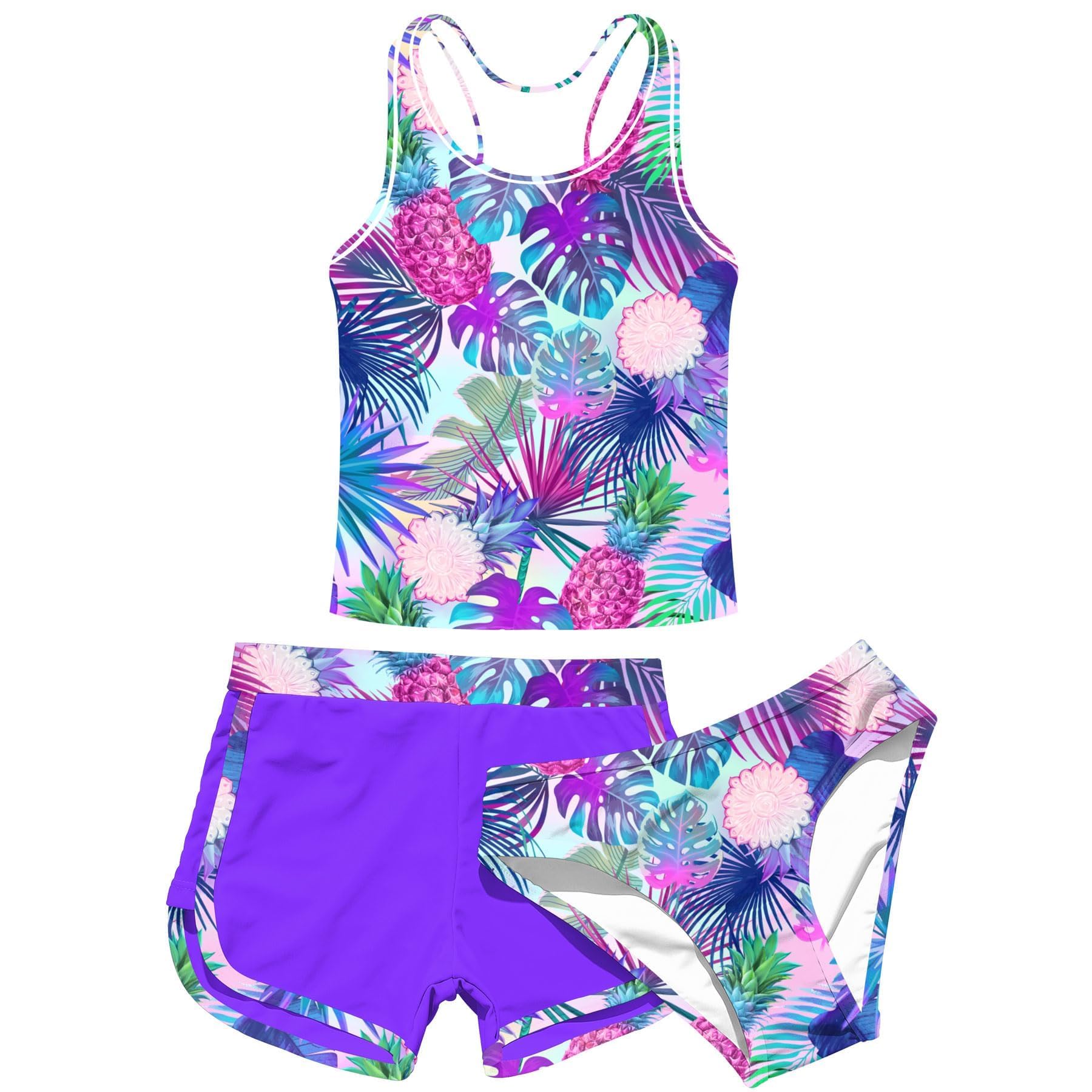 uideazone Girls 3 Piece Bathing Suit Summer UPF 50+ Racerback Swimsuit