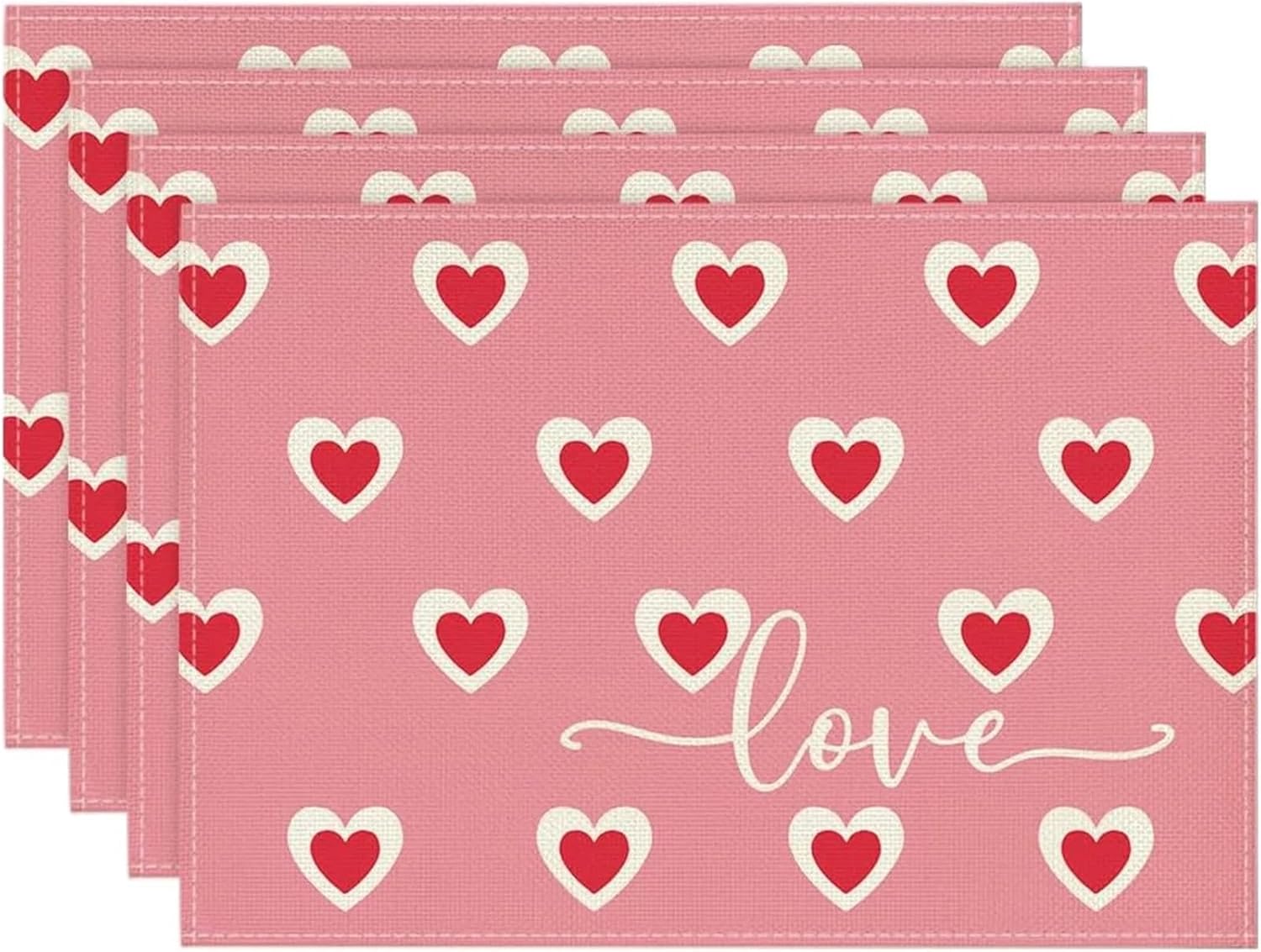 Colorful Valentines Heart Candy Placemats Set of 4, 12x18 Inch Wedding Anniversary Table Mats for Party Kitchen Dining Decor(10)