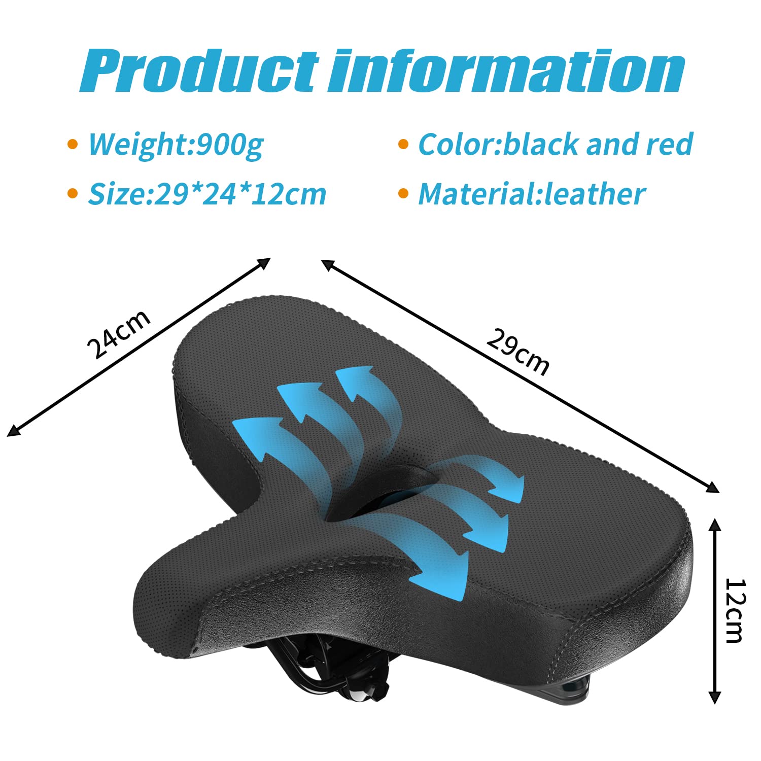 Selle De Vélo Large Et Confortable - Absorbant Les Chocs, Respirante, Étanche | Pour VTT Et Ville