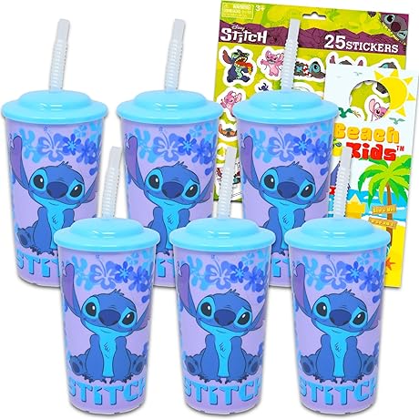 Lilo & Stitch Party Cups for Kids - 6-Piece Set with Lid and Straw