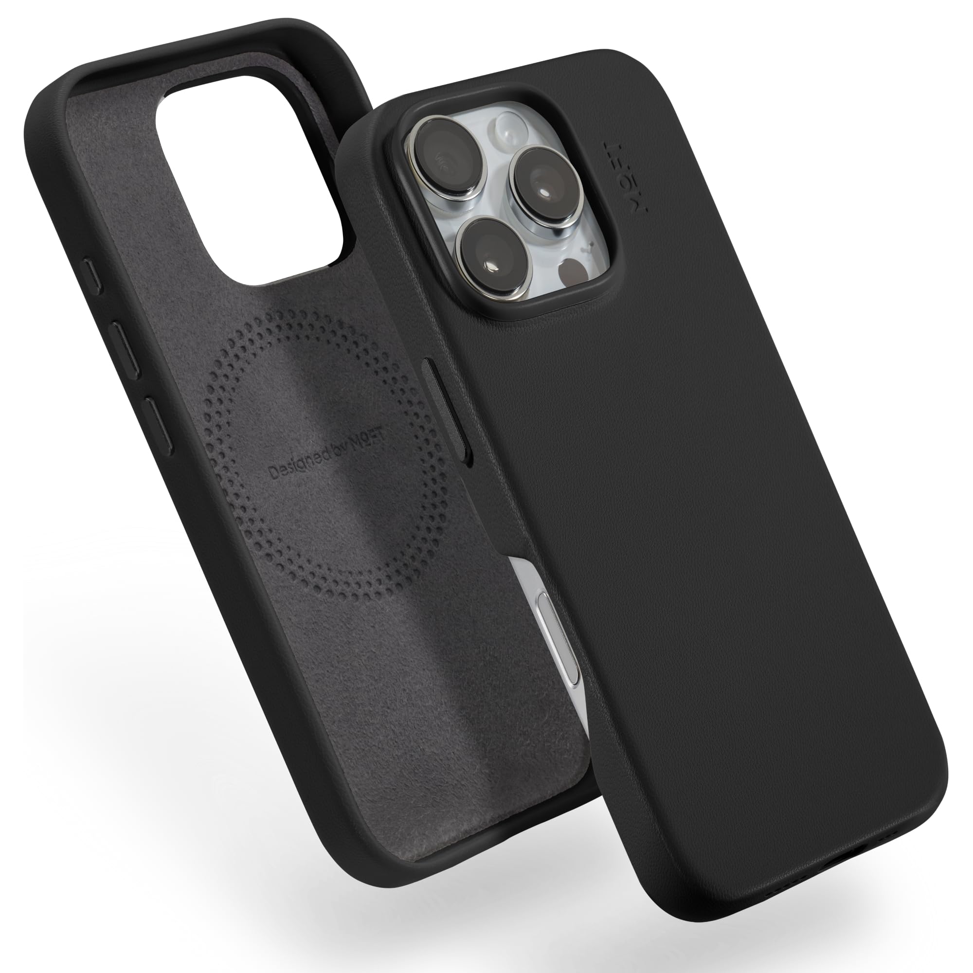 MOFT für iPhone 16 Pro Hülle, MOVAS Vegane Ledertasche Magnetische Hülle, Weicher Anschlag, Farberhaltung, Fleckenresistent, Leicht zu Reinigen, Tiefschwarz
