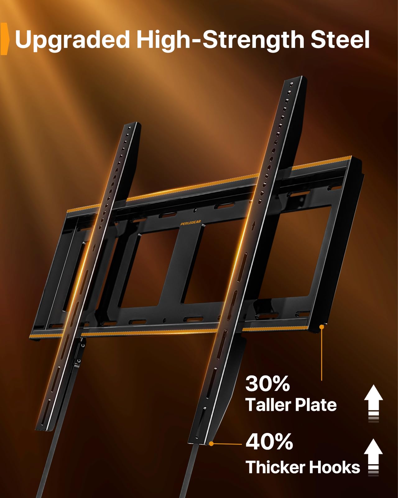 Perlegear Supporto fisso da parete per TV da 42 a 115 pollici fino a 102 kg, supporto per TV a basso profilo, adatto a perni da 16", 24", 32", staffa monopezzo con linguette magnetiche, VESA max 600 x