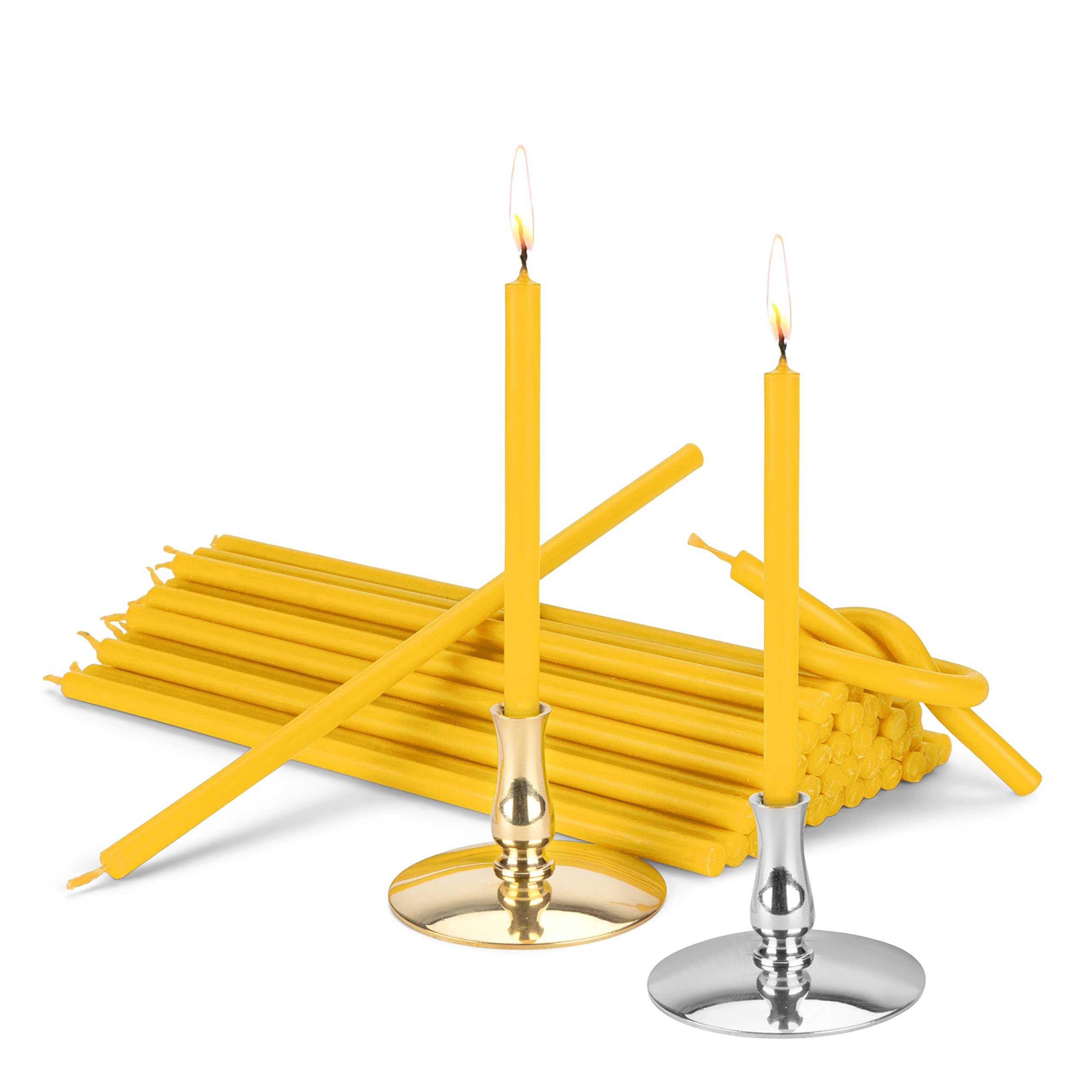 Bougies d'autel jaunes NKlaus avec 2 bougeoirs cire paraffine fine 185mm 40042