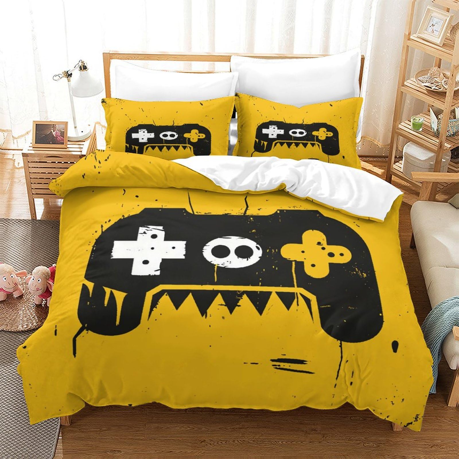 UENDOKRNN Colourful Gamepad Duvet Cover Set 3 PCS Hotel Quality Quilt Cover Bedding Bed Covers with Pillowcases with Zipper Closure Ultra Soft Hypoallergenic Microfiber Single（140x200cm）