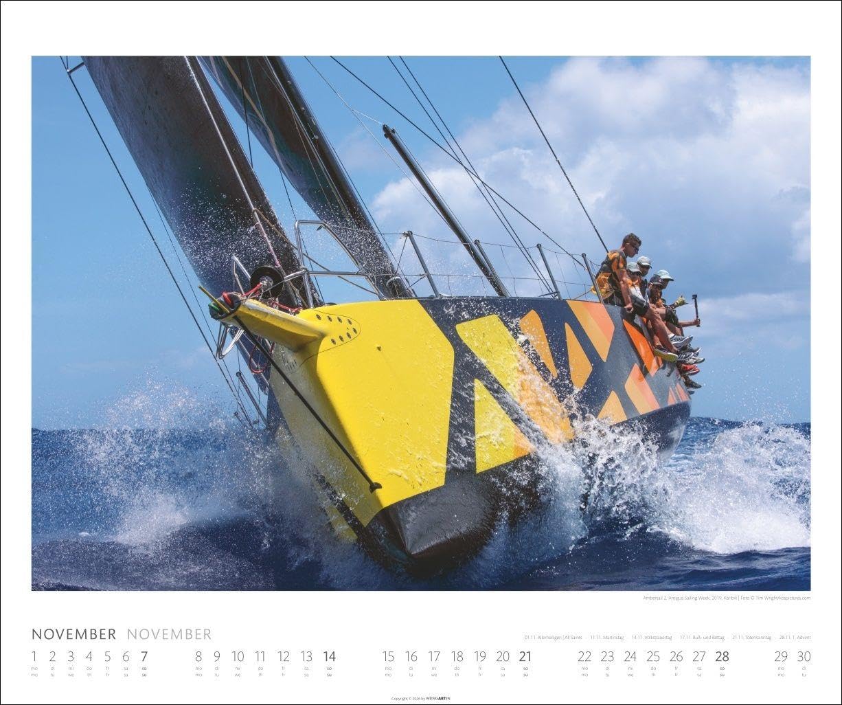 Sailing Kalender 2027: Fotokalender mit beeindruckenden Segelaufnahmen. Jahres-Wandkalender 2027 XL im Querformat. Segel-Fotokalender 55 x 46 cm