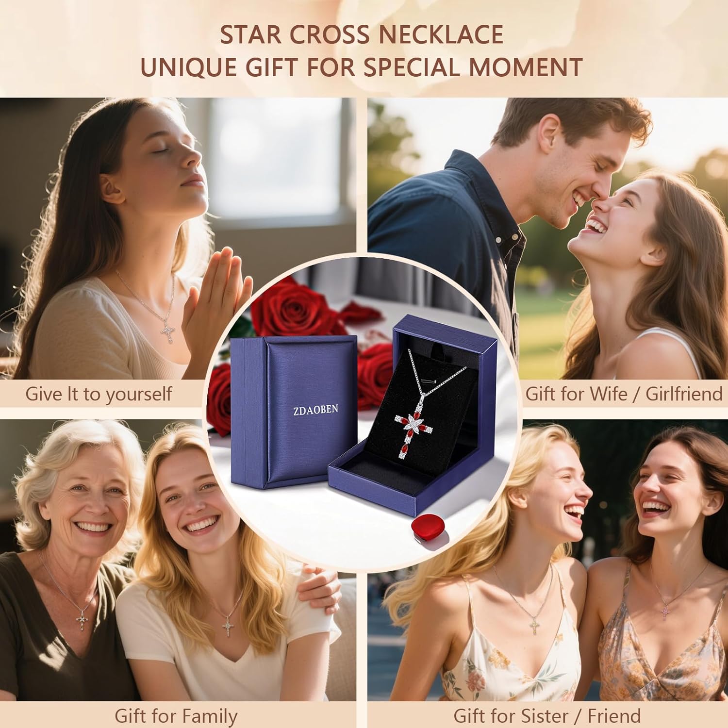 925 Sterling Silver Cross Necklace for Women，Birthday Delicate Star Cross Necklace Jewelry Gifts for Women，Birthstone Religious Jewelry for Mom, Chain 18 inch - Image 5