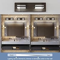 Vista 3 de SineRise Moderna lámpara LED para tocador de baño (2 luces, 15.5 pulgadas, regulable), madera marrón, pintada de acrílico, moderna lámpara de pared