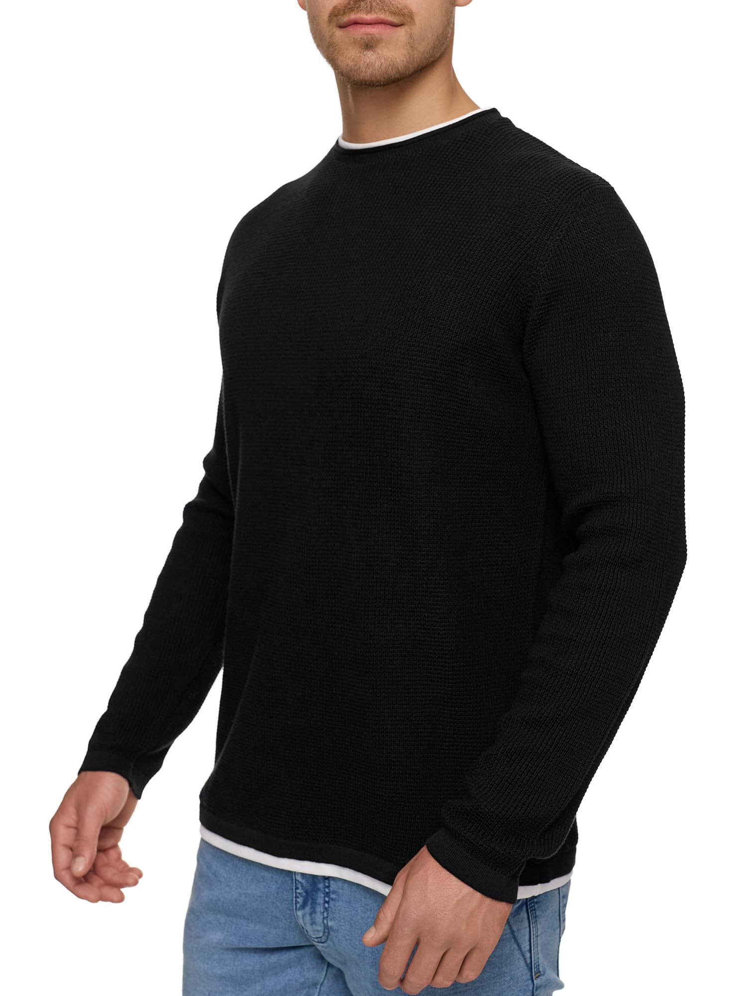 Indicode Herren INVillads Strickpullover Cardigan mit Rundhals-Ausschnitt