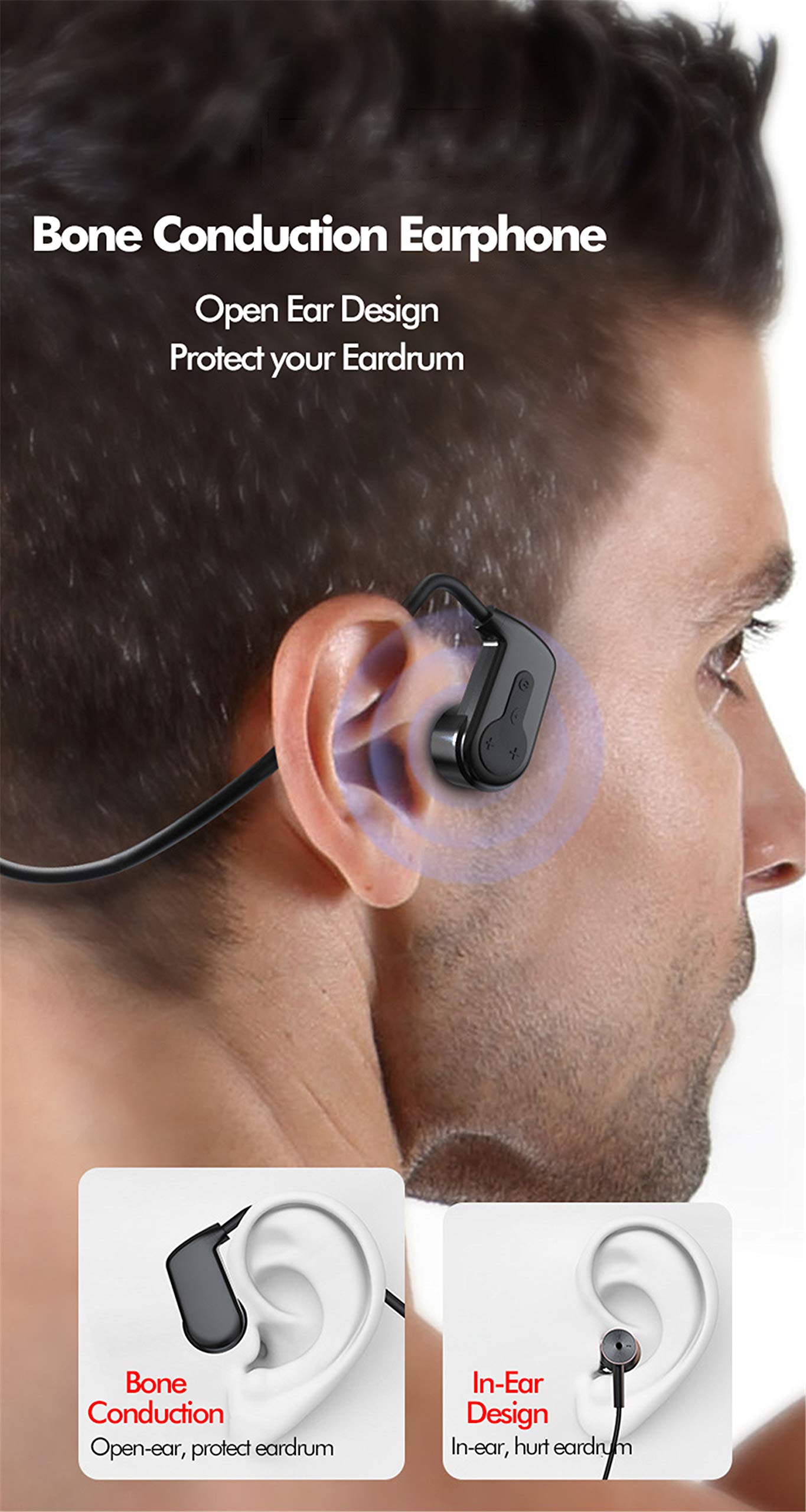 2 w 1 przewodnictwo kości słuchawki Bluetooth 5.0 IP68 wodoodporny odtwarzacz MP3 16 g pamięć zestaw słuchawkowy do pływania na zewnątrz sportowe słuchawki HiFi (czarny)