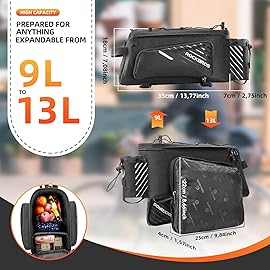 ROCKBROS Bike Rack Bag Bicycle Bag Trunk Rear Rack Bag Bike Panniers Bike Accessories Basket Storage Luggage Saddle Shoulder Bag 13L for E bike, Bicycle With Rain Cover Biking Accessories Gear