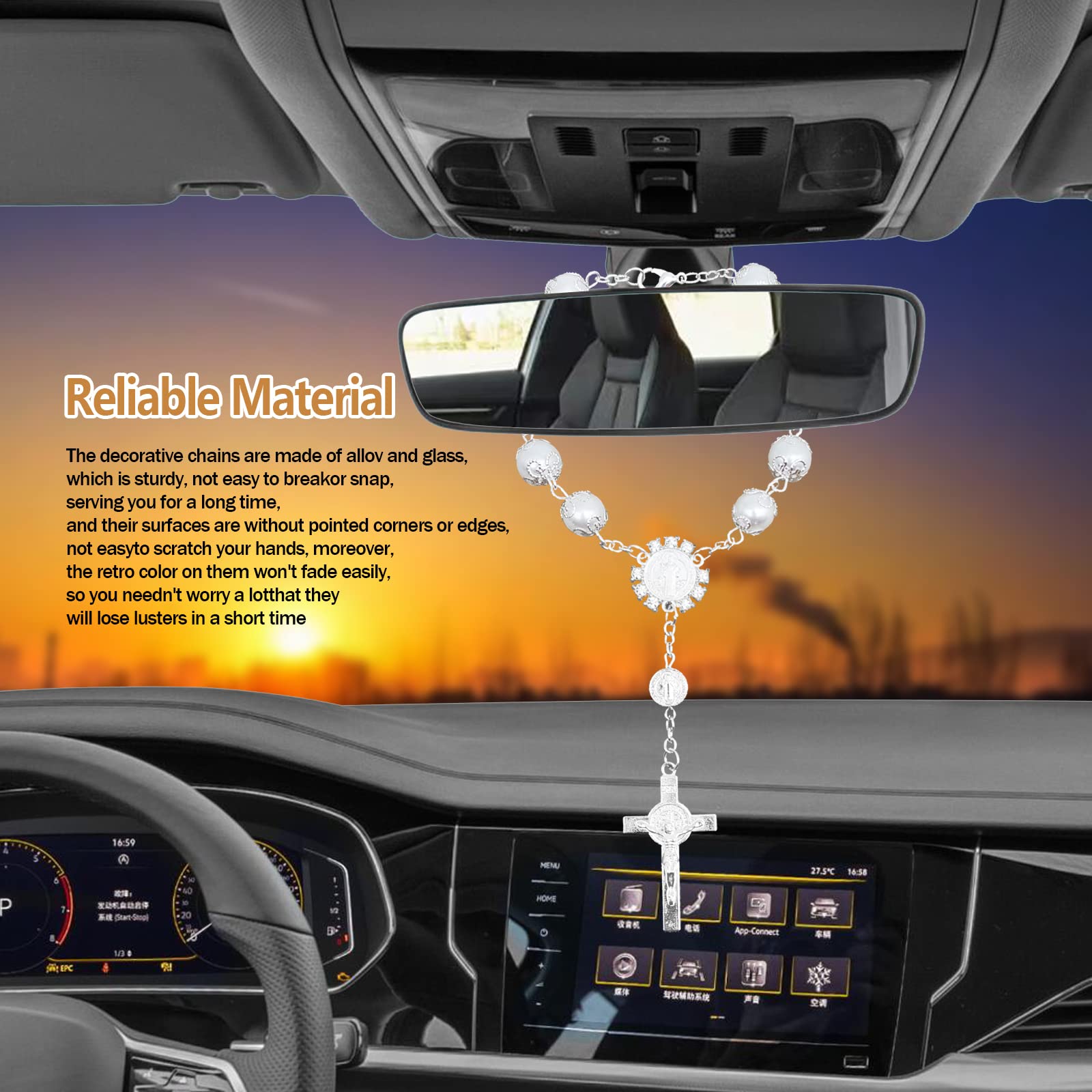0829 2 PCS Car Rosary For Rearview Mirror, Auto Rosary Religious Car Mirror Hanging Decoration Personalized Rearview Cross Blessing Beads Decoration Unive 0829 2 PCS Car Rosary For Rearview Mirror, Auto Rosary Religious Car Mirror Hanging Decoration Personalized Rearview Cross Blessing Beads Decoration Unive