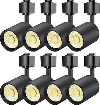 VANoopee 8 Pack J Type Track Lighting Heads 10W Dimmable LED Ceiling Spotlights, 3000K Warm White, Flicker-Free, CRI 90+, 24° Beam, 800lm, Black