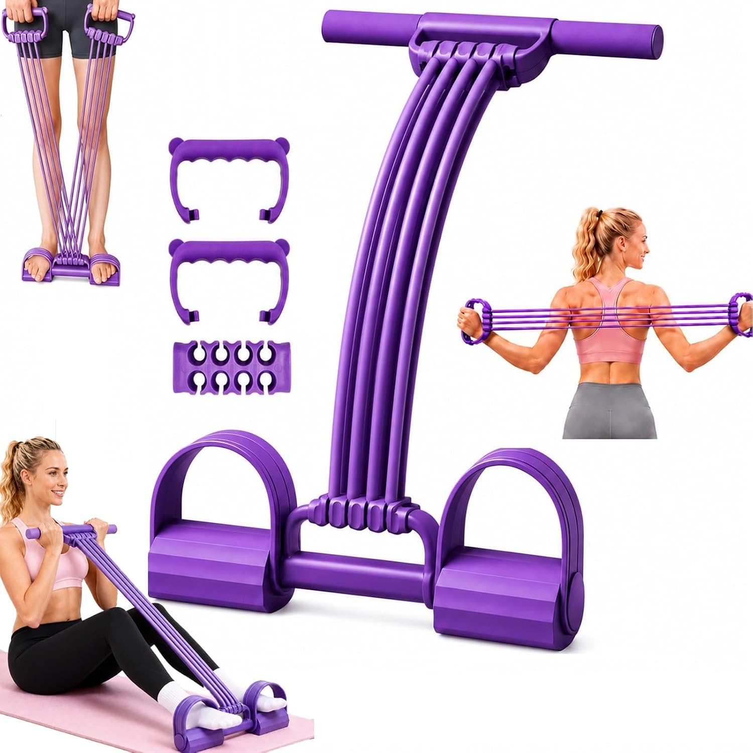 3-in-1 Adjustable Pedal Resistance Band with Handles,2-8Tubes for Women Men | Convertible Adjustable Exercise Band with Handles,Soft Foot Pedals for Full-Body Home Workouts,Pilates,Yoga,Stretching&Toning