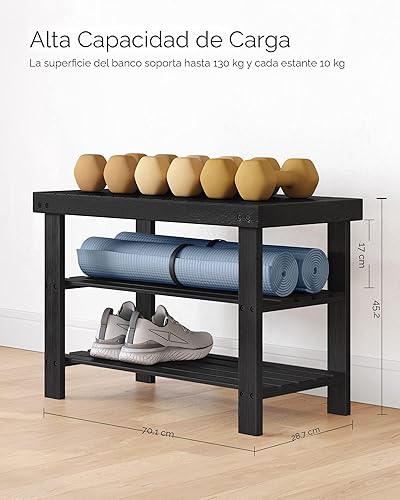 Miniatura 3 de SONGMICS - Banco zapatero, organizador de zapatos de bambú de 3 niveles, banco de entrada, soporta hasta 286 libras, 11.3 x 27.6 x 17.8 pulgadas,