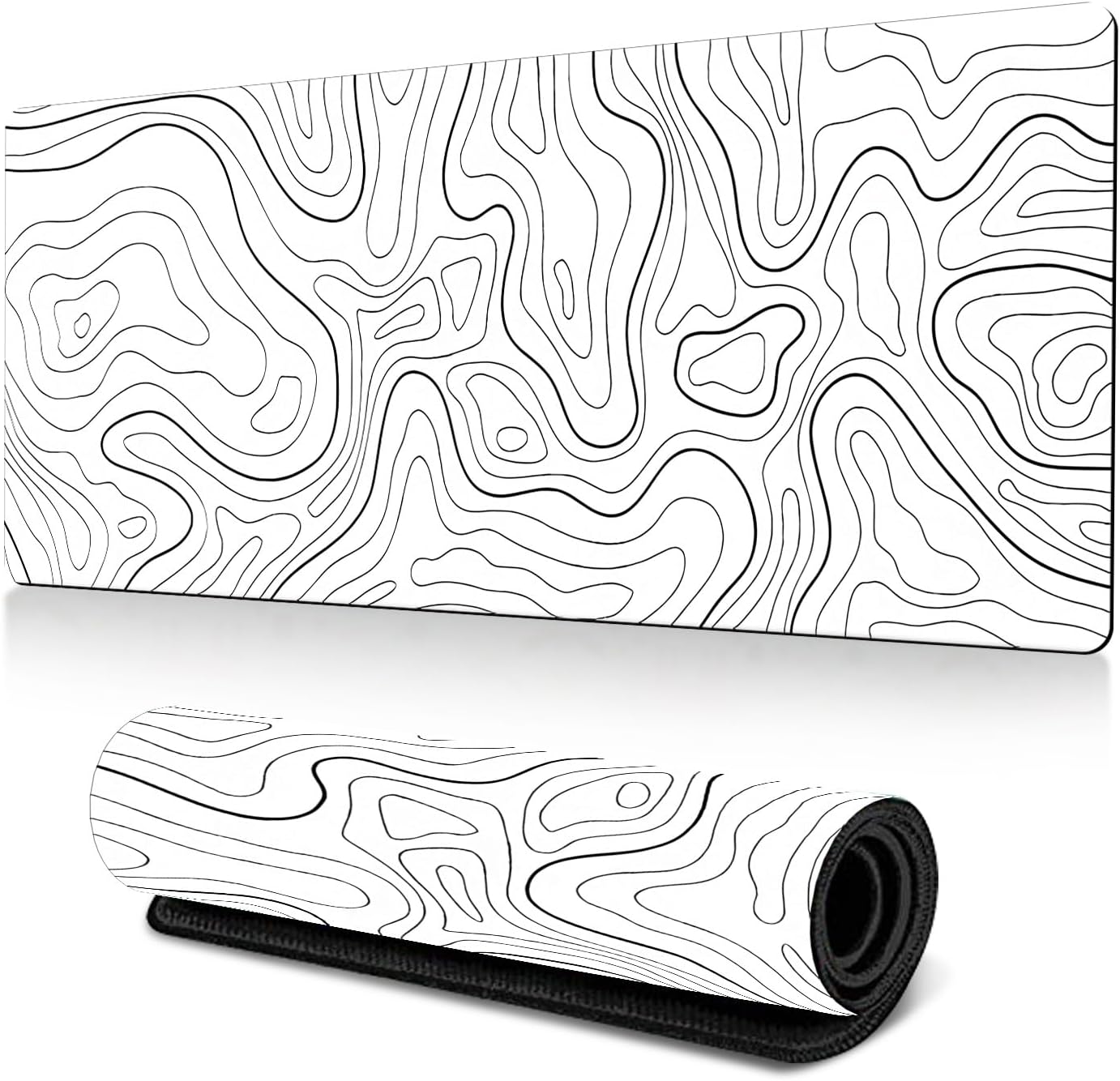Large Mouse Pad, White Topographic Contour Gaming Mouse Mat, Extended