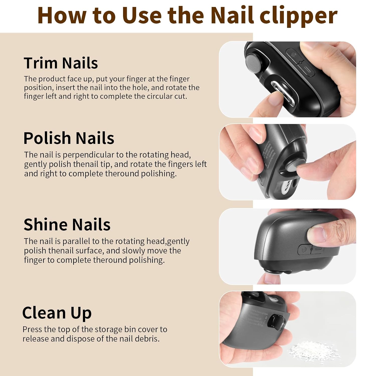 3 in 1 Electric Nail Clipper - 2026 Upgraded Smart Electric Nail Clippers for Seniors, Adults, Kids, 2 Adjustable Speeds, Polishing Clipper with LED Light Electric Toenail Clippers (Black)