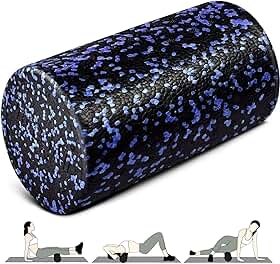 Yes4All Rolo de espuma redonda de alta densidade, rolo de espuma de exercício para ioga, pilates e alongamento - salpicado azul - 30,5 cm