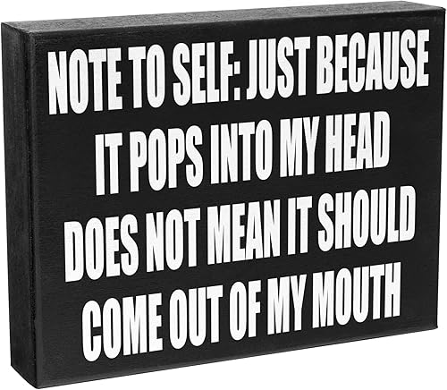 Miniatura 8 de Divertido letrero de madera para decoración de oficina con texto en inglés "Note to Self Just Because It Pops Into My Head", letrero de escritorio