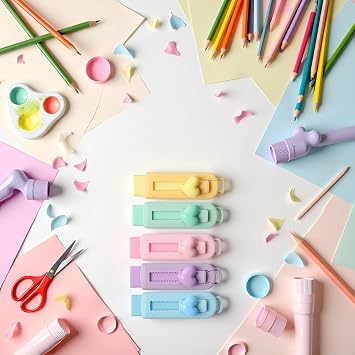5 Pcs Multicolor Sliding Retractable Pencil Eraser with Plastic Sleeve,Large Erasers for School Office,Art Erasers for Drawing,Standard Pencil Erasers,Office Correction Products