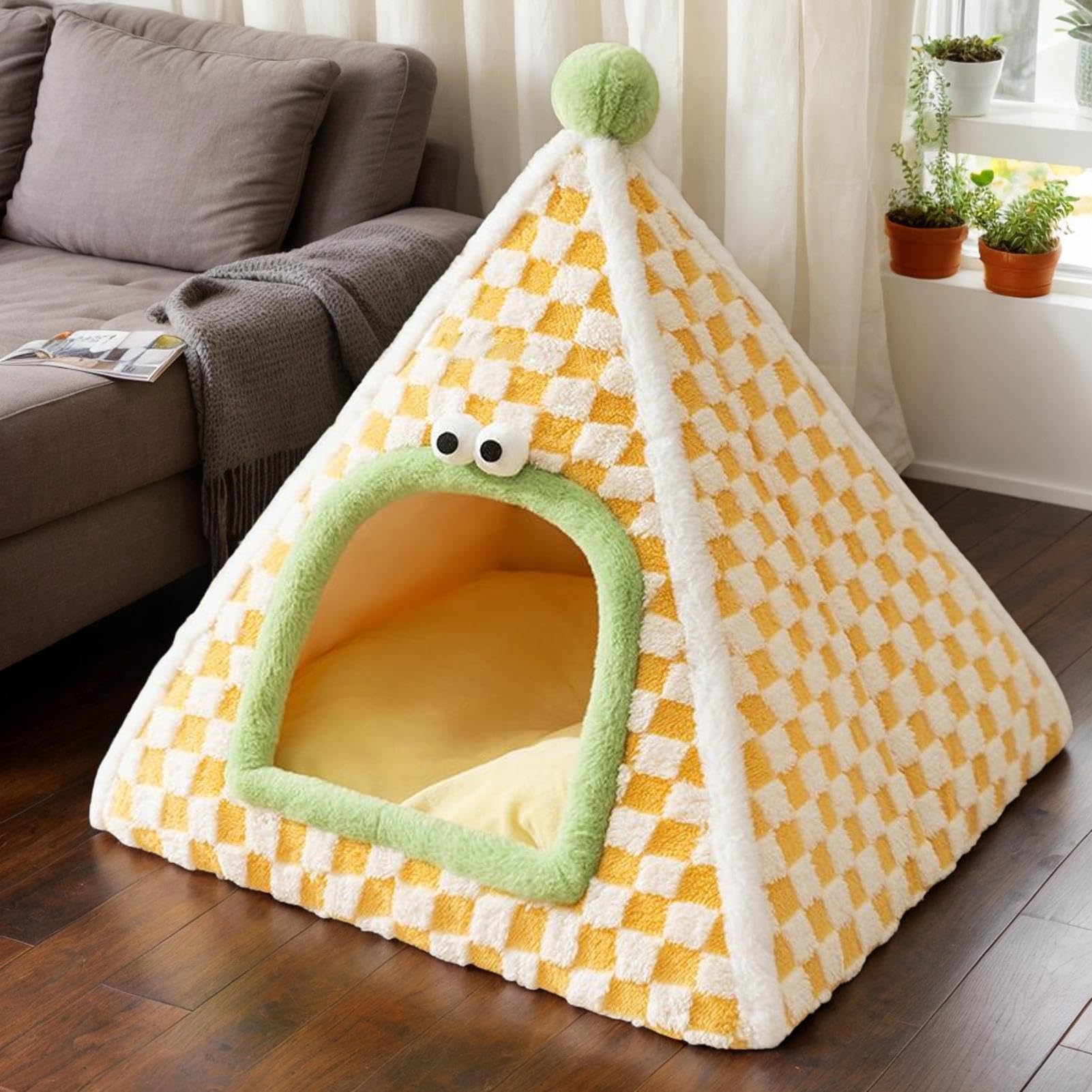Cueva para Gatos – Cama para Gatos Cerrada, de Seguridad cálido, acogedora cabaña para Mascotas para otoño e Invierno, Raza pequeña y Media, Gatito, Cachorro, Viajes al Aire Libre