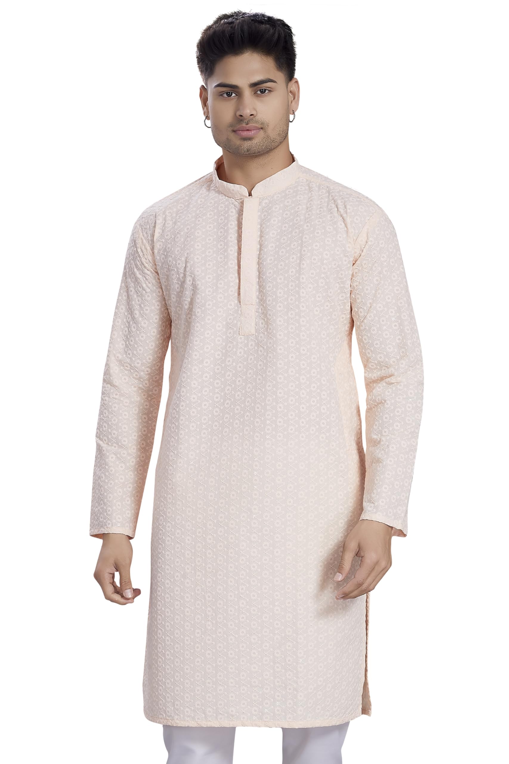 Divisive Men's Sequince Embroidered Cotton Blend Only Slim Fit Kurta (Dkrt1121_5Xl_Peach)