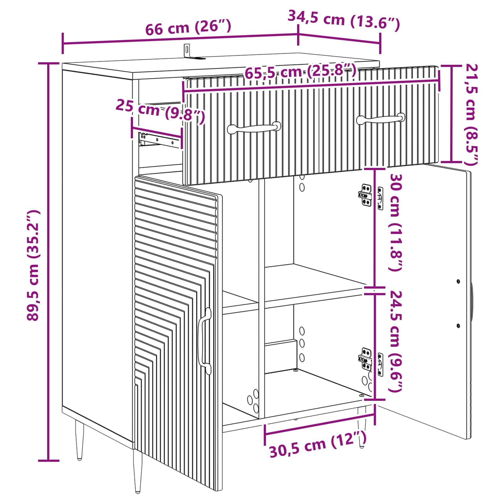 Credenza bianca lucida, 64 x 34,5 x 89,5 cm, comò