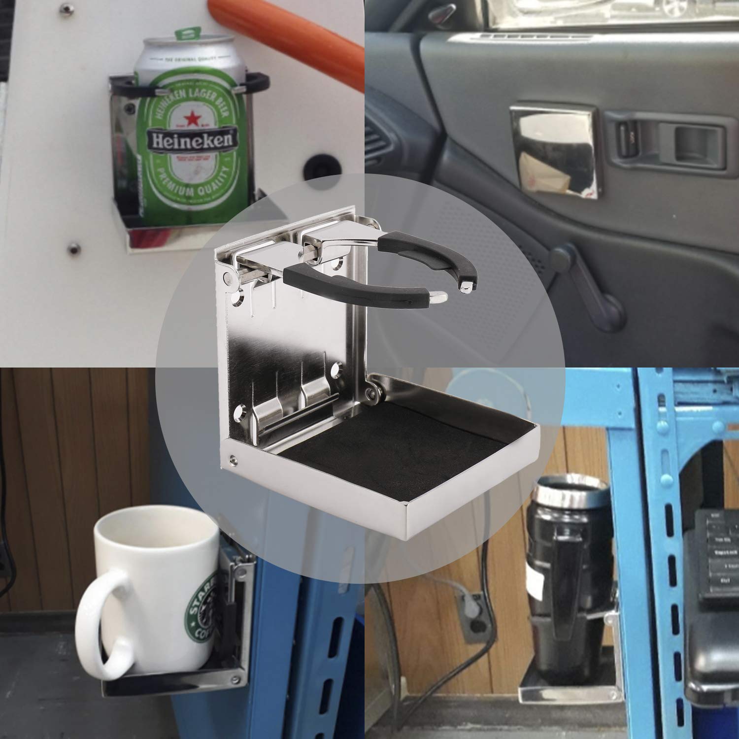 DasMarine Getränkehalter aus Edelstahl, verstellbar, zusammenklappbar, für Marine/Boot/Wohnwagen/Auto, 2 Stück