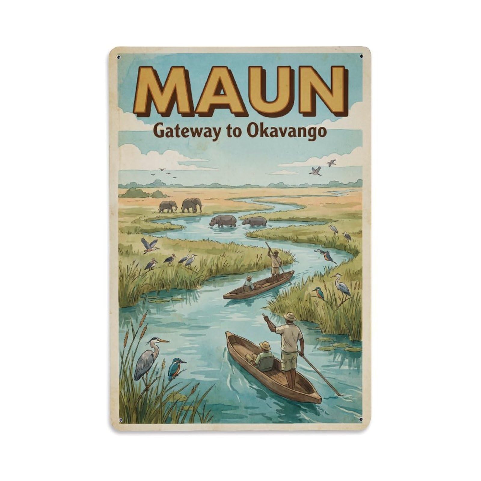 Metal Tin Sign Retro Botswana Maun Travel