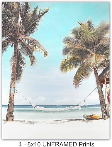 Miniatura 5 de Decoración de playa - Arte de pared de playa - Árboles de palmera tropical, carteles de surf 8x10 - Decoración única para casa de lago u océano,