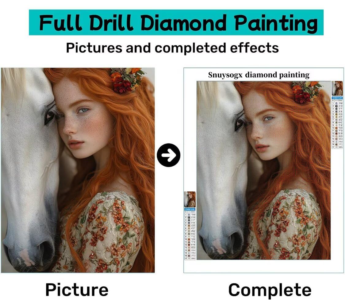Diamond Painting XXL Mädchen für Bastelset Kinder ab 6 Jahre, Diamond Painting Horse, 5D DIY Diamant Malerei Bilder Stickerei Set, Dimond Kristall Handwerk Geschenke für Zuhause Deko 70x90cm S-241