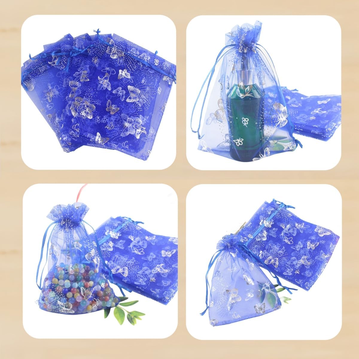 100 Pack 5 x 7 Inch Butterfly Organza Jewelry Pouch B382, Royal Blue image 4