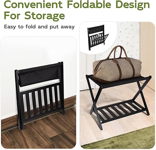 Miniatura 4 de RAINHOL Portaequipajes totalmente montado para habitación de invitados, 1 unidad, soporte de maleta de tela completa con estante de almacenamiento,