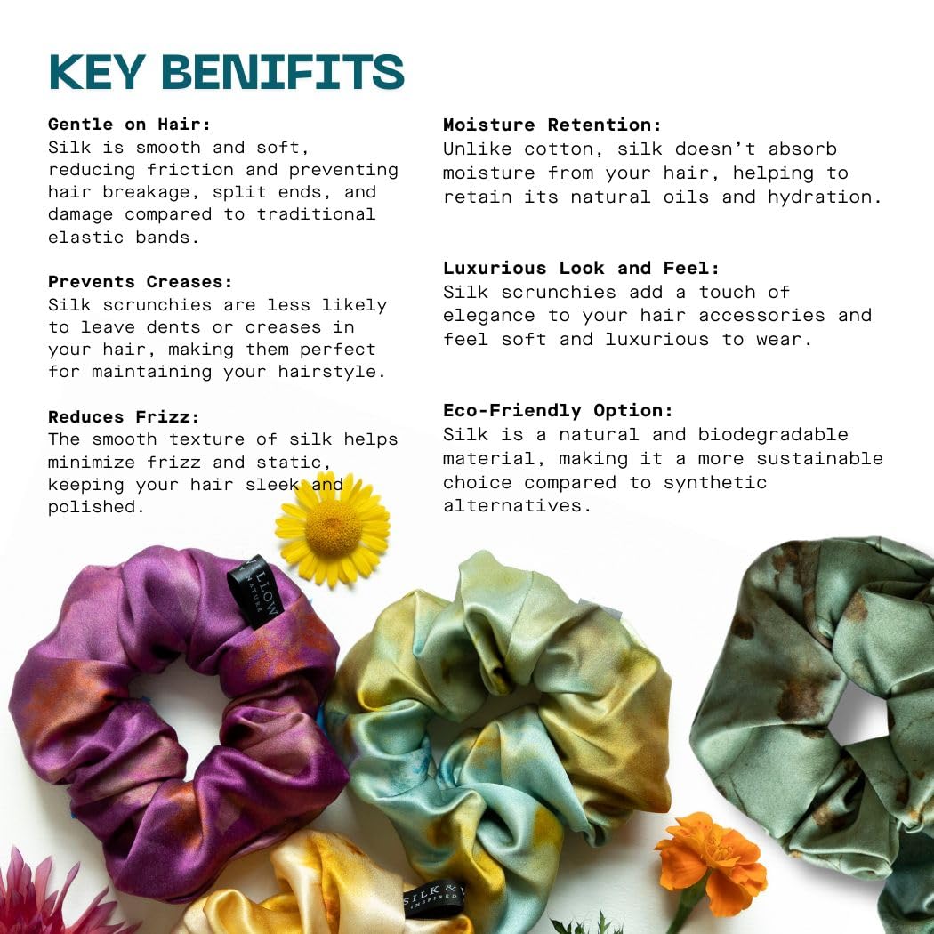 Silk & Willow RESTORATIVE SILK HAIR SCRUNCHIE SET (Midnight/Teal Marigold/Woodgrain)