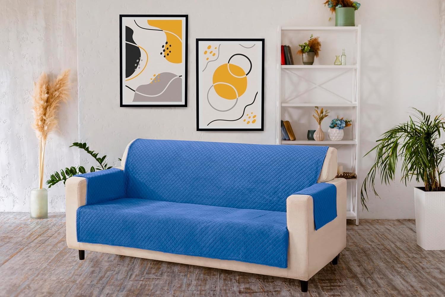 aeTHEric Velvet Quilted Universal Elastic Sofa Cover Non-Slip Sofa Protector 4 Seater(2+2) Armchair Cover with Machine Washable Adjustable Elastic Straps-image-34