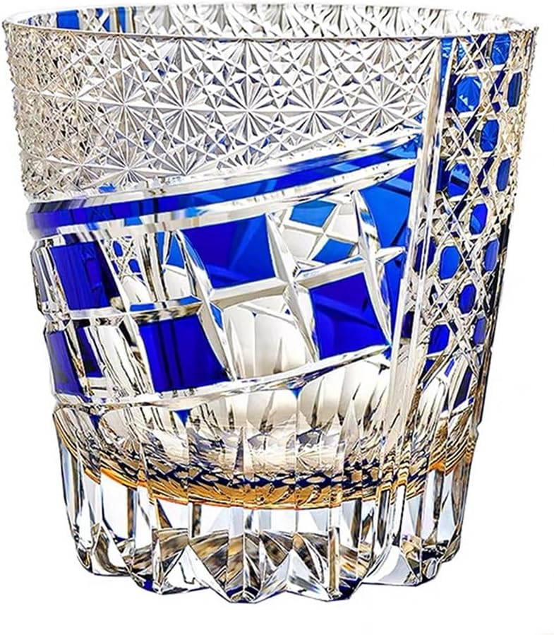 Hand Cut Crystal Whisky Glass Colorful Whiskey Glasses- 300mlL Hand Cut Wineware For Scotch, Bourbon, Liquor and Cocktail Drinks Cut Wineware For Scotch, Bourbon, Liquor and Cocktail Drinks (Blue)
