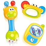 MOONTOY 3pcs Baby Rattles Toy Set, Baby Toys 0-6 Months Infant Toys 6-12 Months Teethers for Babies 3-6 Months Easter Basket Stuffers Gifts, Sensory Teething Toys 0 1 2 3 4 5 6 Month Newborn Boy Girl