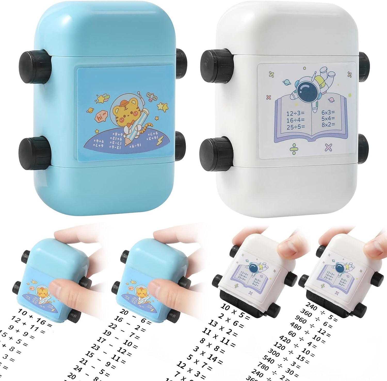 OAN Kids Math Roller Teaching Stamp 2 Pack Addition Subtraction Multiplication Division Double Headed Smart Math Roller for Kids Teachers Home School (White & Blue) (B0CH8659Z8) Amazon Price History, Amazon Price Tracker