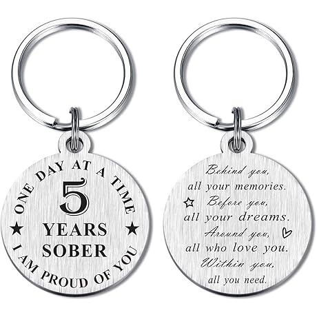Recovery Sober Keychain - 5-Year AA Medallion - Sobriety Gifts for Women and Men
