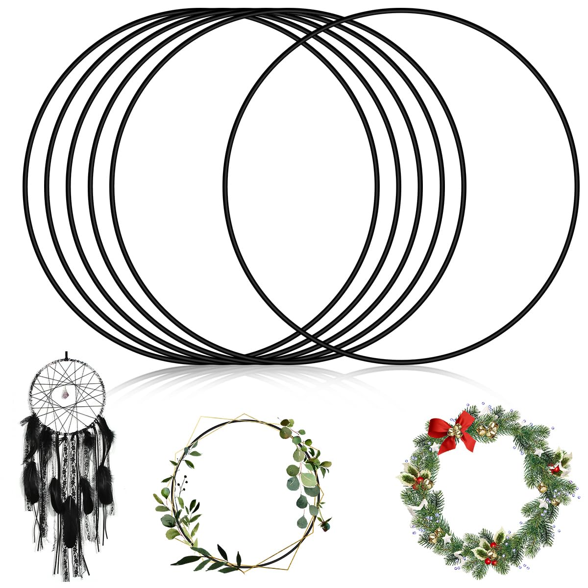 6PZ Cerchi per Acchiappasogni Nero Anello Metallo 25cm, Anelli Metallo Floreale, Anelli in Metallo per Artigianato per Fai da Te Acchiappasogni Ghirlanda di Nozze Arazzo da Parete