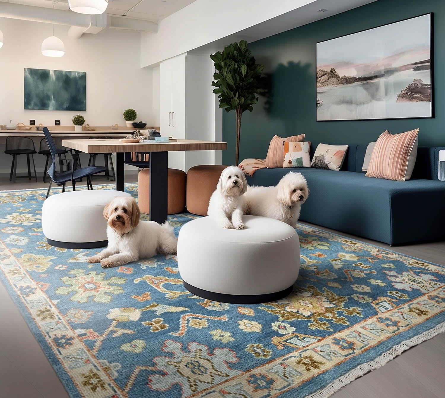 7'8''x9'10'' Wool Crafted Elegance Blue and Sage Indo Oushak Rug