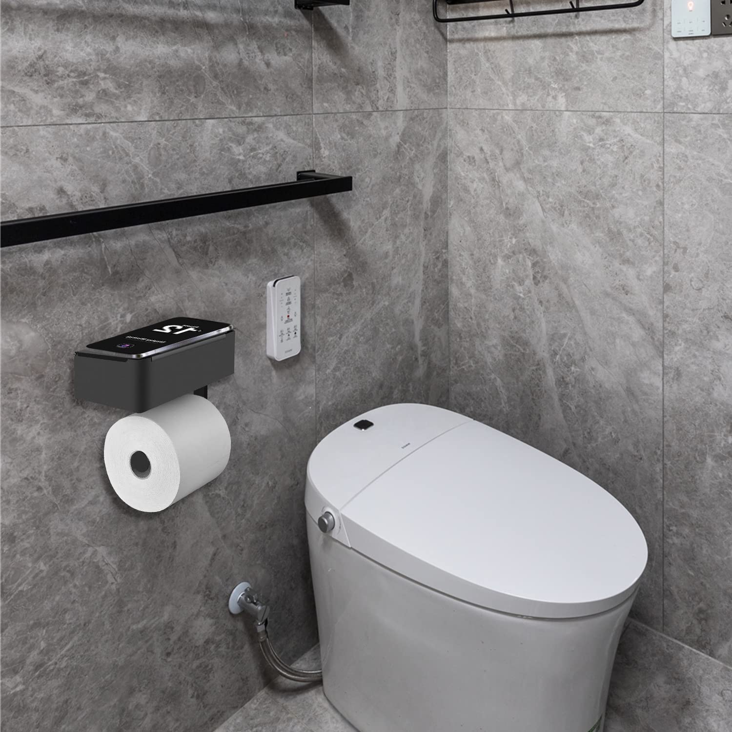 Soporte para toallas de papel de cocina con peso, soporte resistente para toallas de papel con base inoxidable para rollos de toallas de papel estándar y megarrollo de toallas de papel (negro escarchado) 5