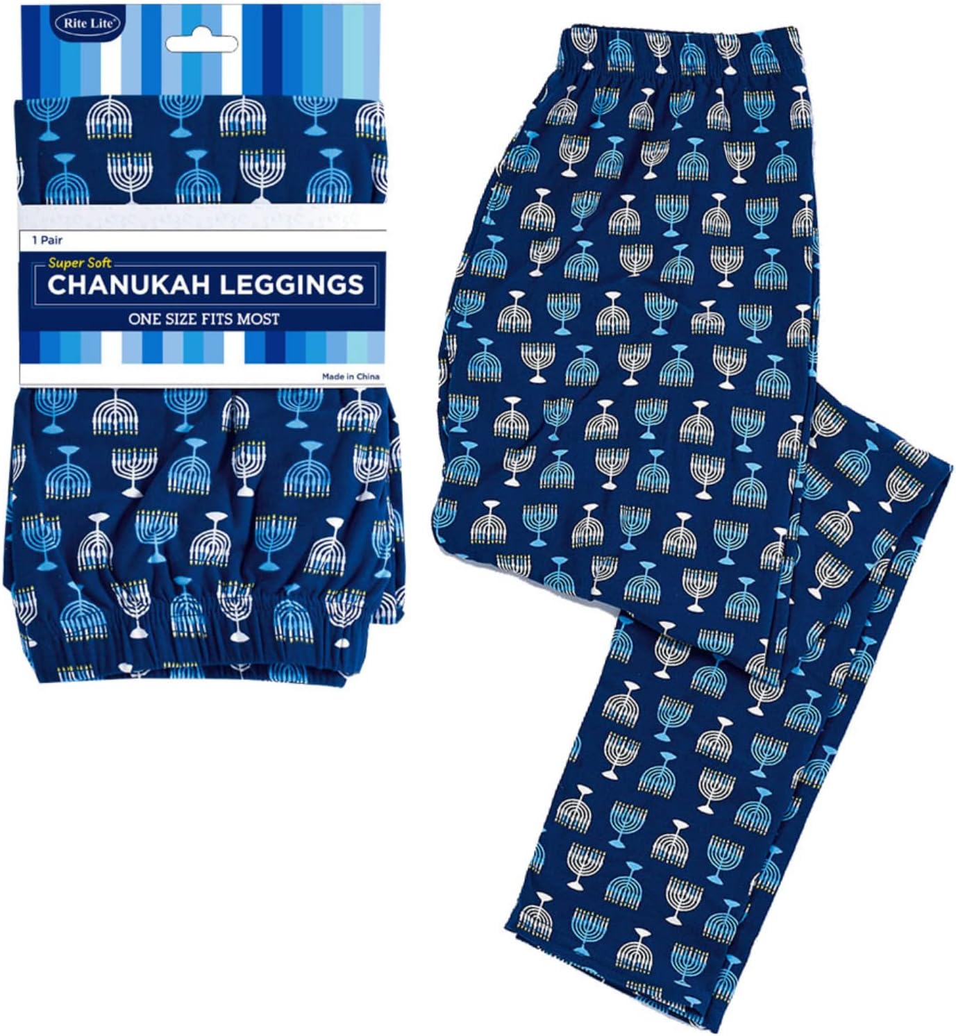 Rite Lite Chanukah Leggings, Adult, One Size, Carded Hanukkah (Menorah Design)