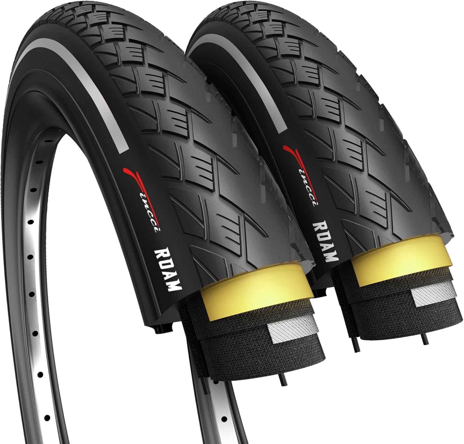 Fincci Fahrradreifen 28 Zoll Set 40-622 (700x38c) - 2X Faltreifen mit 1mm Pannenschutz & Kevlar - Leiser Lauf Fahrradmantel für Trekkingrad, E-Bike & Citybike - 2er Pack Schwarz